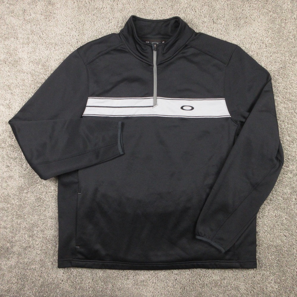 Oakley Sweater Mens XL Black 1/4 Zip Pullover Fleece Golf Stripe Logo Mock Neck